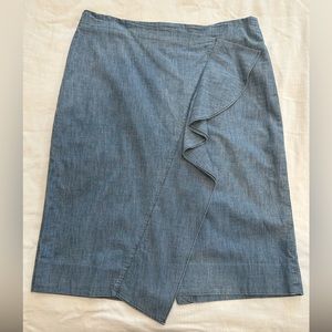 Jcrew Denim pencil skirt with ruffle size 14, zipper in back
